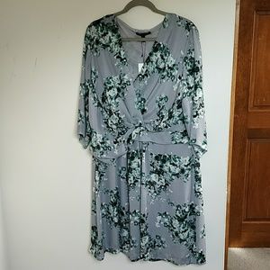 Violeta by Mango gray wrap floral dress 16 18 NWT