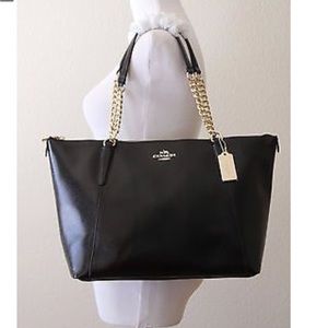 Leather Coach black purse Gold chain