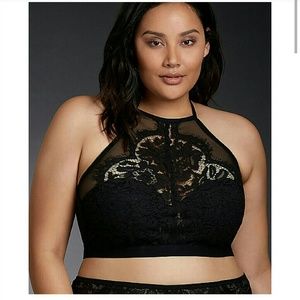 Black eylash lace halter bralette