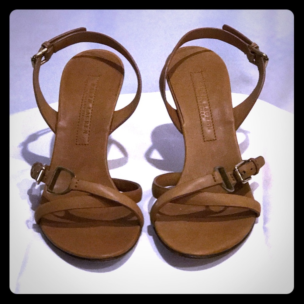 Ralph Lauren nude heels with stirrup detail.