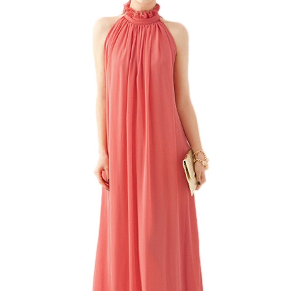 Sleeveless chiffon maxi dress with removable belt.
