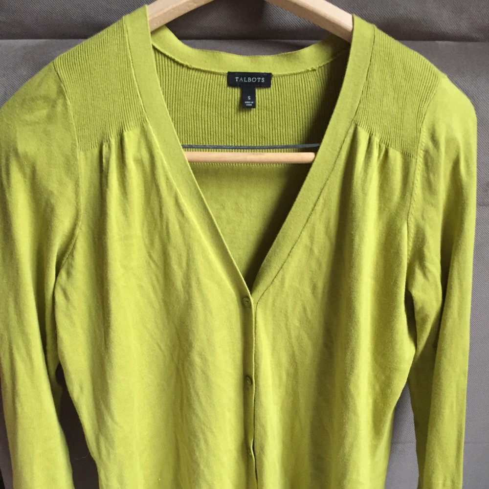 Talbots Green v Neck Holiday Cardigan Small