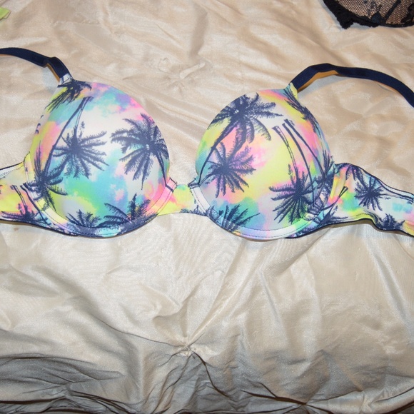 NEW Victoria Secret PINK T shirt bra 34C Tropical - Picture 1 of 5