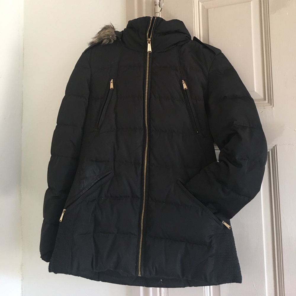 Michael Kors full zip faux fur trim puffer jacket