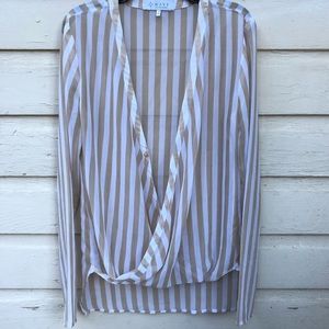 Tan & White Striped Blouse! NWOT