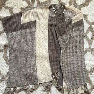 Fall quilted, fringe detail cardigan/poncho