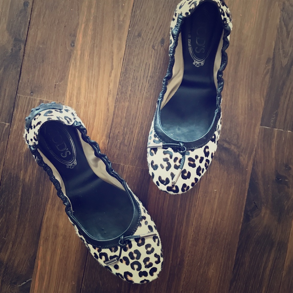 Tods Leopard Pony Hair Ballerinas