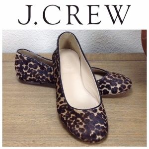 NWOT J. Crew Leopard Calf Hair Ballet Flats