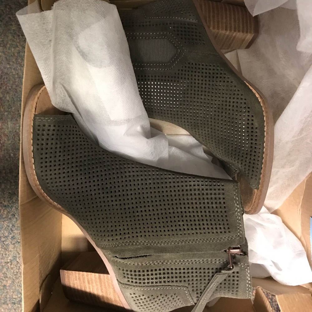 TOMS Majorca Peep Toe Bootie. Color: Tarmac Olive
