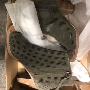 TOMS Majorca Peep Toe Bootie. Color: Tarmac Olive