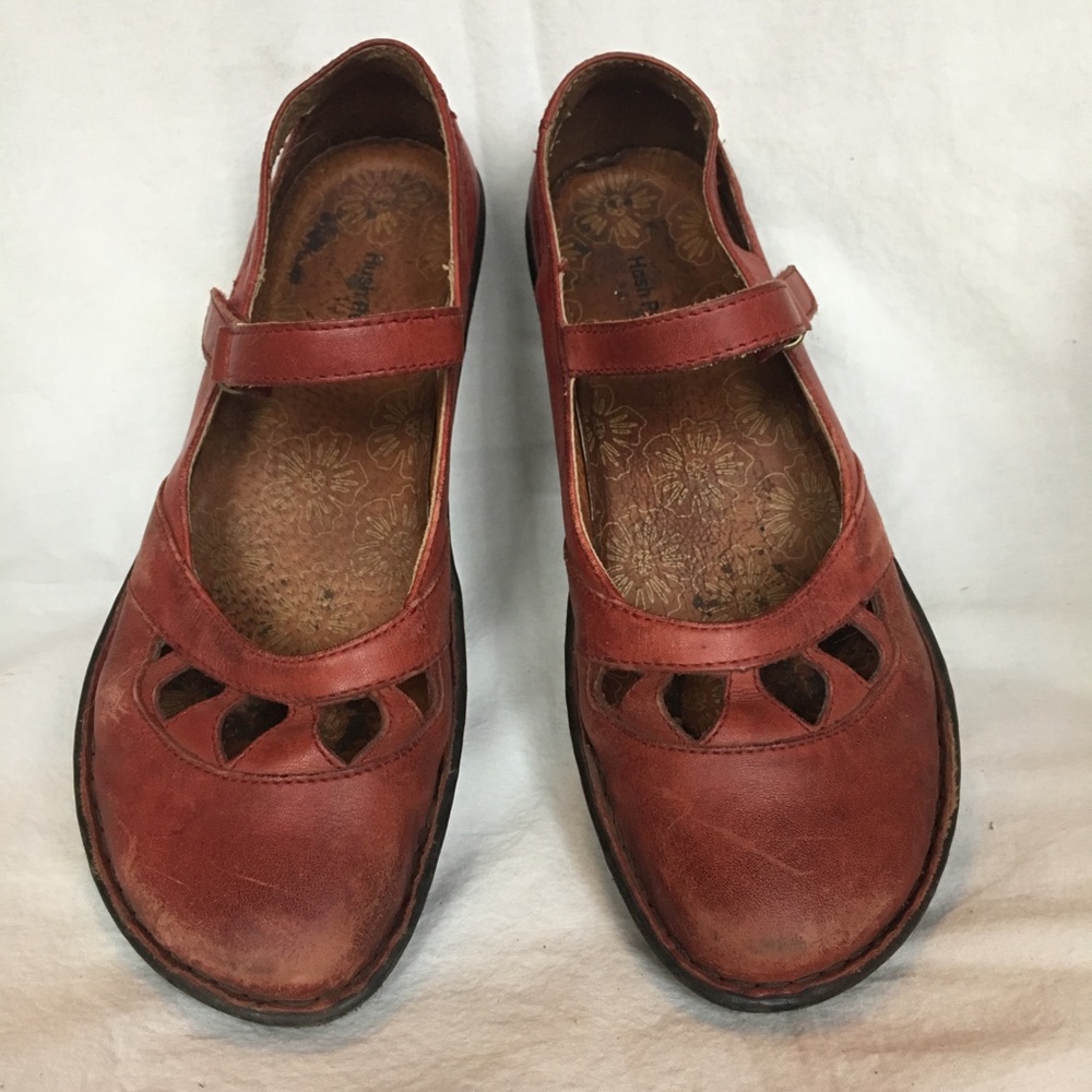 Red leather hush puppy sandals