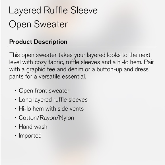 Layered Ruffle Sleeve Open Sweater from Express ✨ - Picture 4 of 8