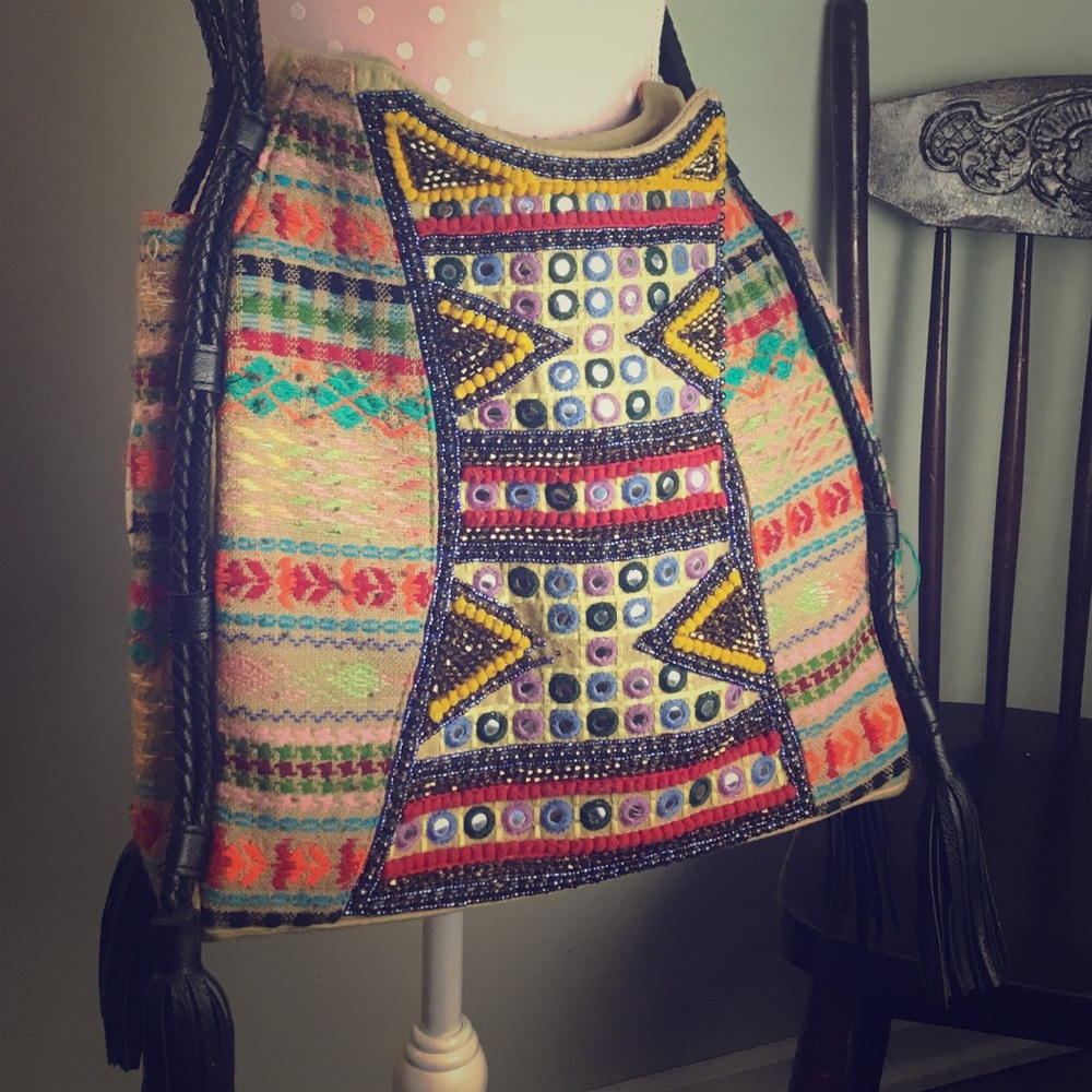 Big budda  woven beaded shoulder crossbody bag
