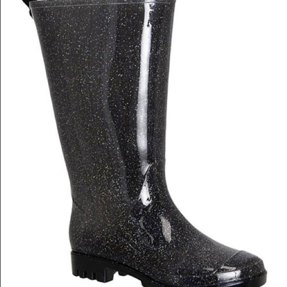 Daisy Fuentes Black Jelly Glitter Rain Boot