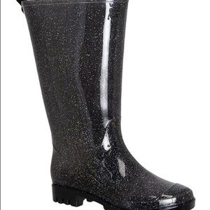 Daisy Fuentes Black Jelly Glitter Rain Boot