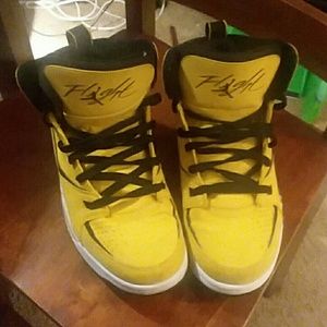 Yellow Pair of air Jordan's