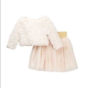 Pippa & Julie Faux Fur Top & Tulle Skirt Set