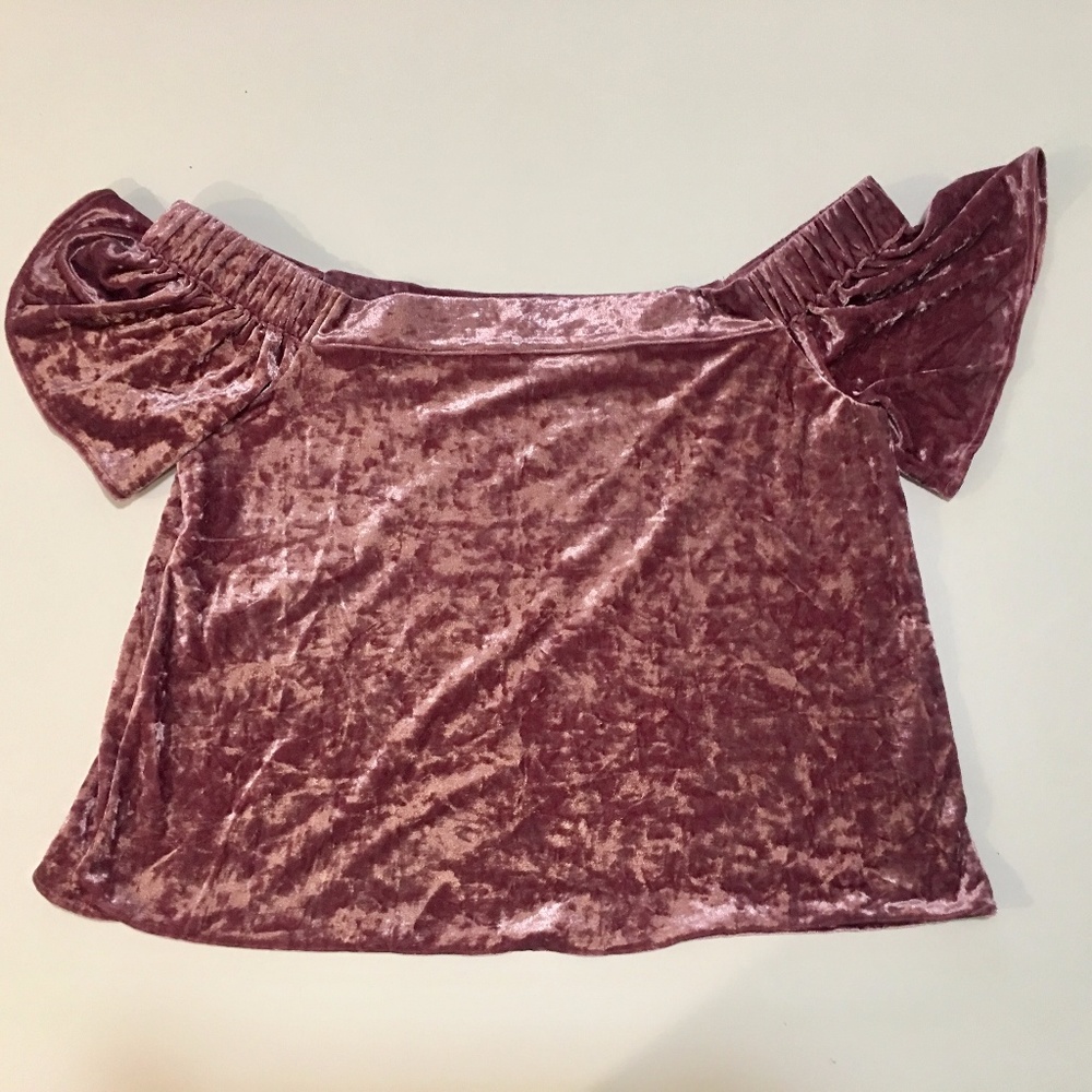 Lulu's Velvet Off The Shoulder Top in Mauve Pink M