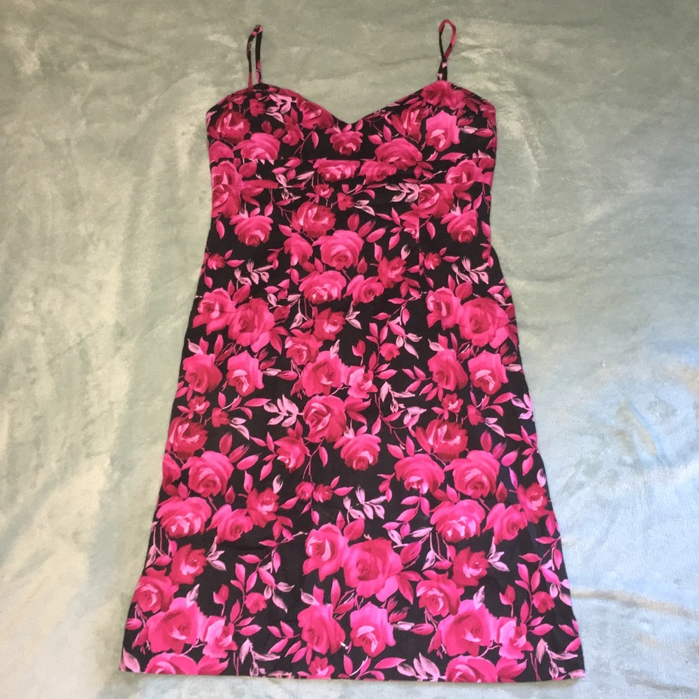 ALYN PAIGE Black Pink Dress Sleeveless Spagetti Strap Floral  Size Small