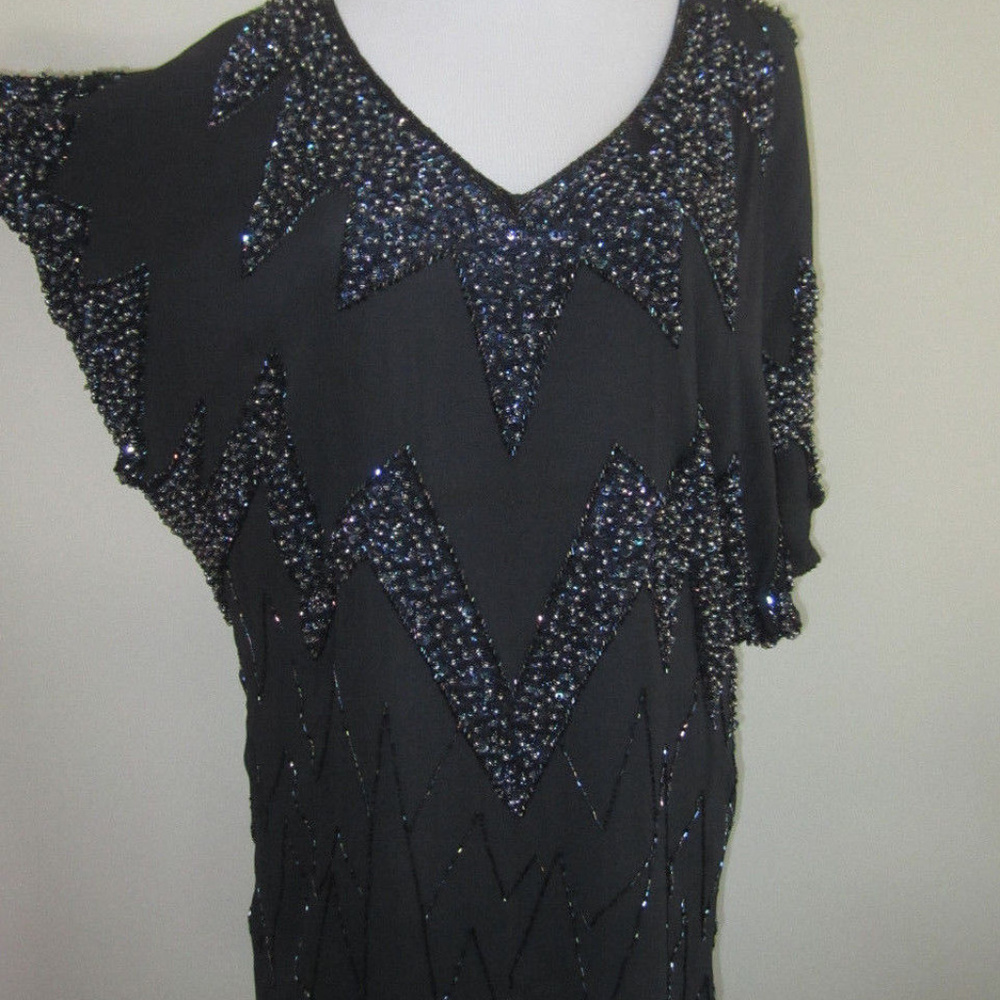 ANTIK BATIK black blue beaded *Dada dress XS 36