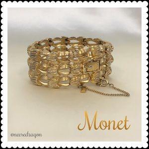 SOLD on another platform...VTG Monet Gold Plate, Wide band Bracelet