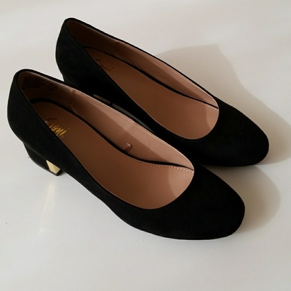 Fioni Black Suede & Shiny Gold Heels - Picture 7 of 8
