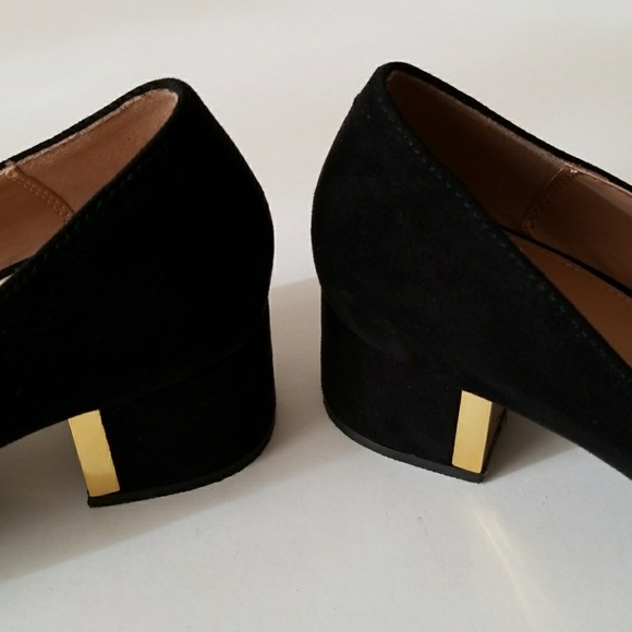 Fioni Black Suede & Shiny Gold Heels - Picture 8 of 8