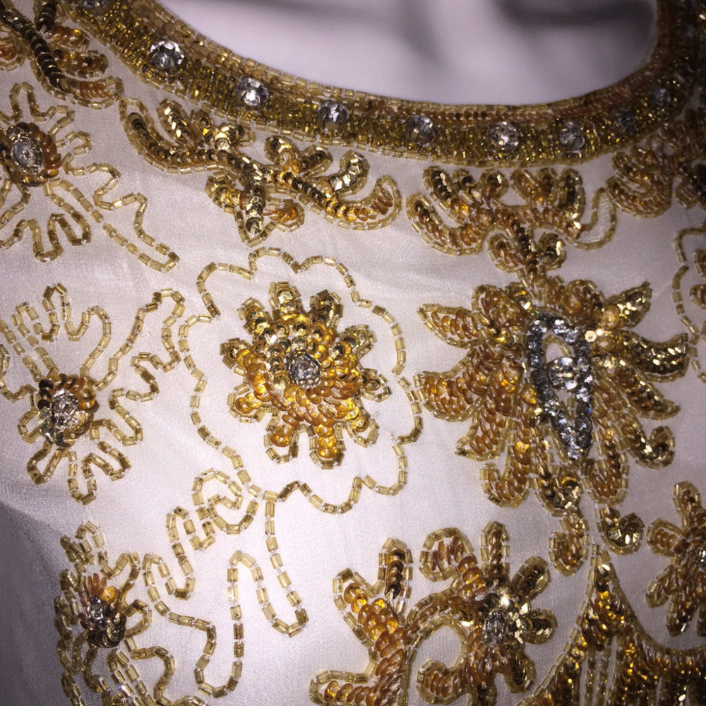 ANTIK BATIK *Candor white gold silk beaded dress S - Picture 2 of 5