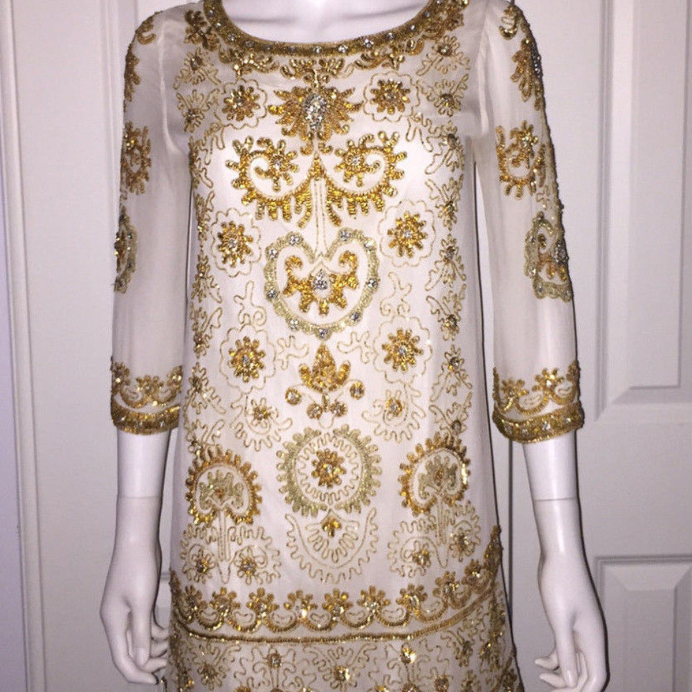 ANTIK BATIK *Candor white gold silk beaded dress S - Picture 3 of 5