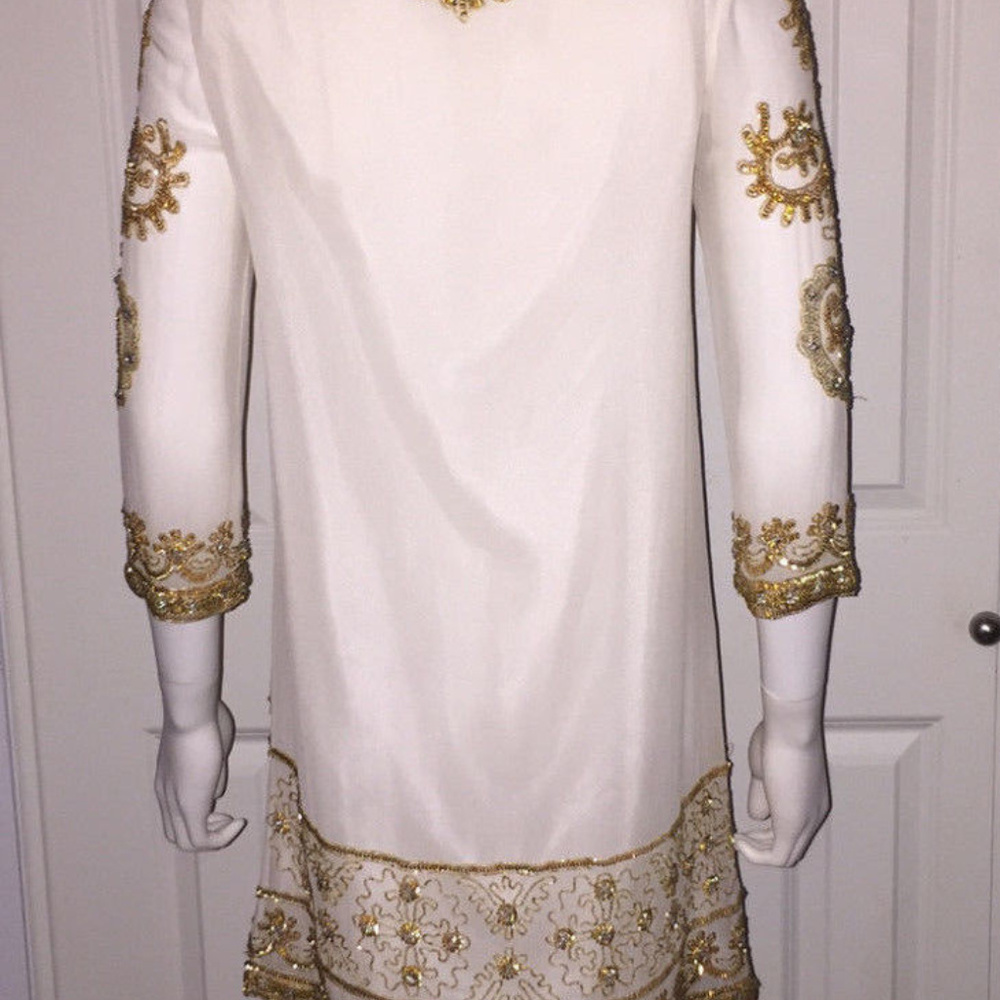 ANTIK BATIK *Candor white gold silk beaded dress S - Picture 4 of 5