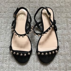 vince camuto black & rose gold accent sandals.