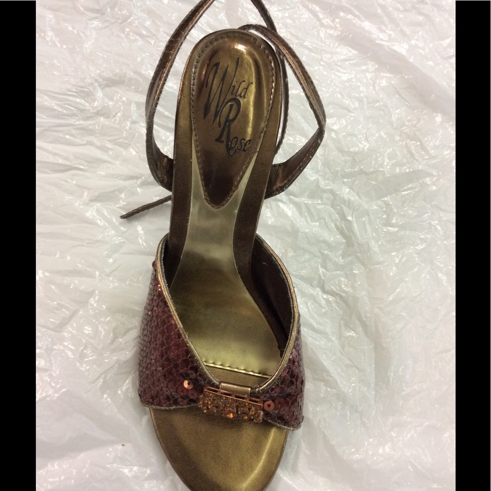 Wild Rose Bronze Sequined Heeled Sandals
