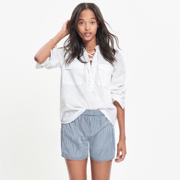 Madewell Terrace lace-up Shirt in White - Picture 1 of 8
