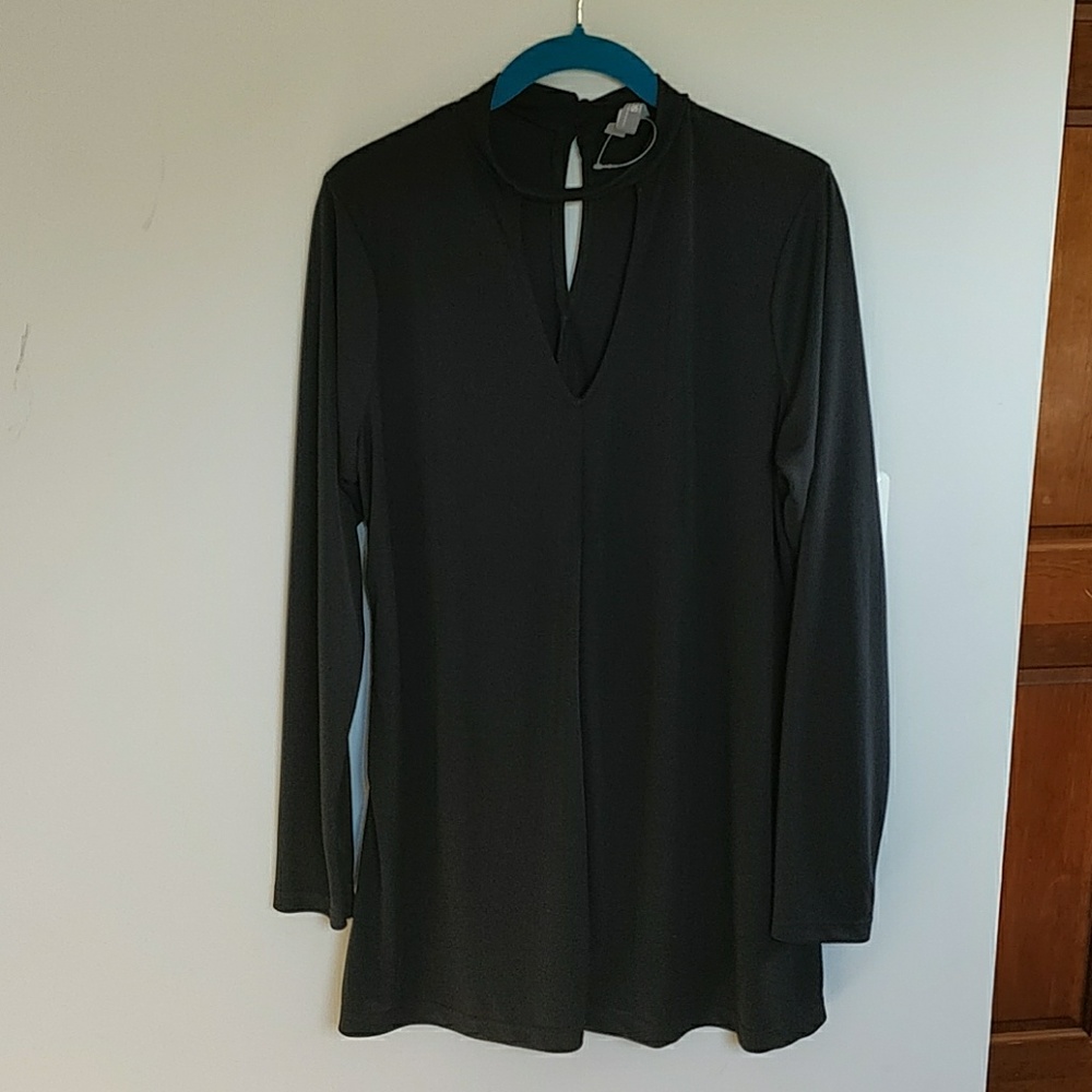 Asos Curve black long sleeve choker blouse 14