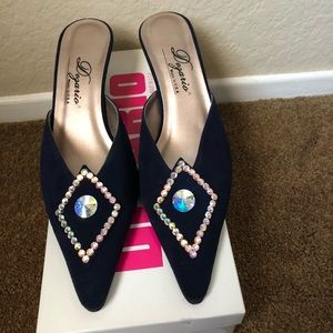 Navy Blue embellished “Sheila” Dezario heels