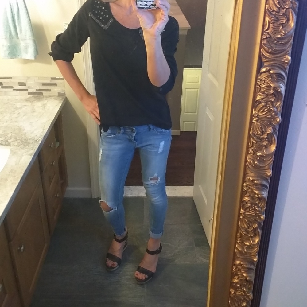 A.N.A 3/4 length Black Blouse