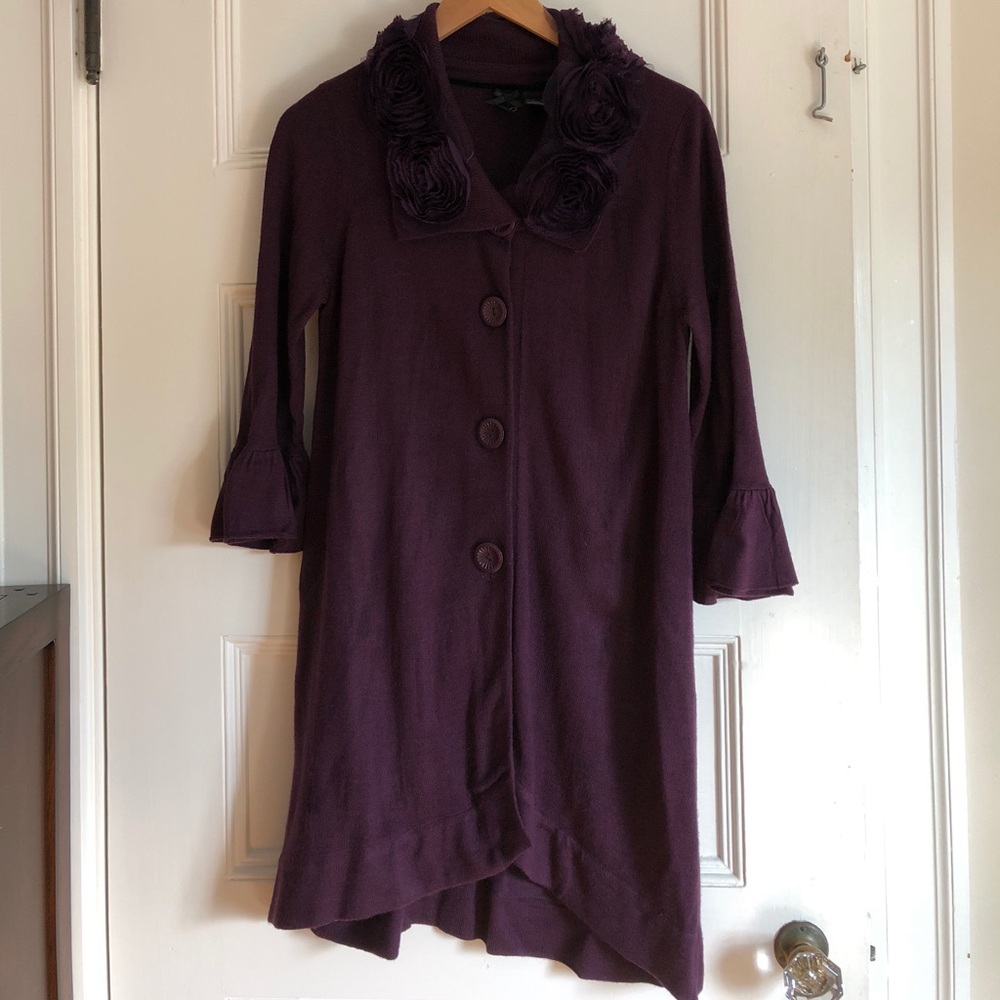 Purple flower trim cardigan
