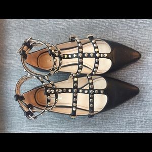 ZARA STUDDED BLACK FLATS Sz 38 EU / 7 - 7 1/2 US