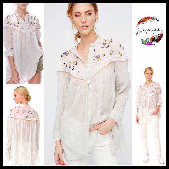 ❌SOLD❌FREE PEOPLE WHITE TUNIC BLOUSE BUTTON FRONT - Picture 6 of 7