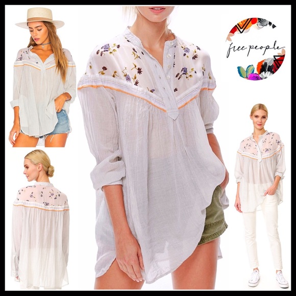 ❌SOLD❌FREE PEOPLE WHITE TUNIC BLOUSE BUTTON FRONT - Picture 7 of 7