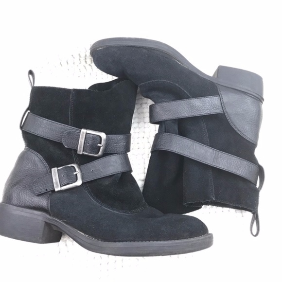 Mia Shoes - MIA Odetta black leather wide ankle moto boots