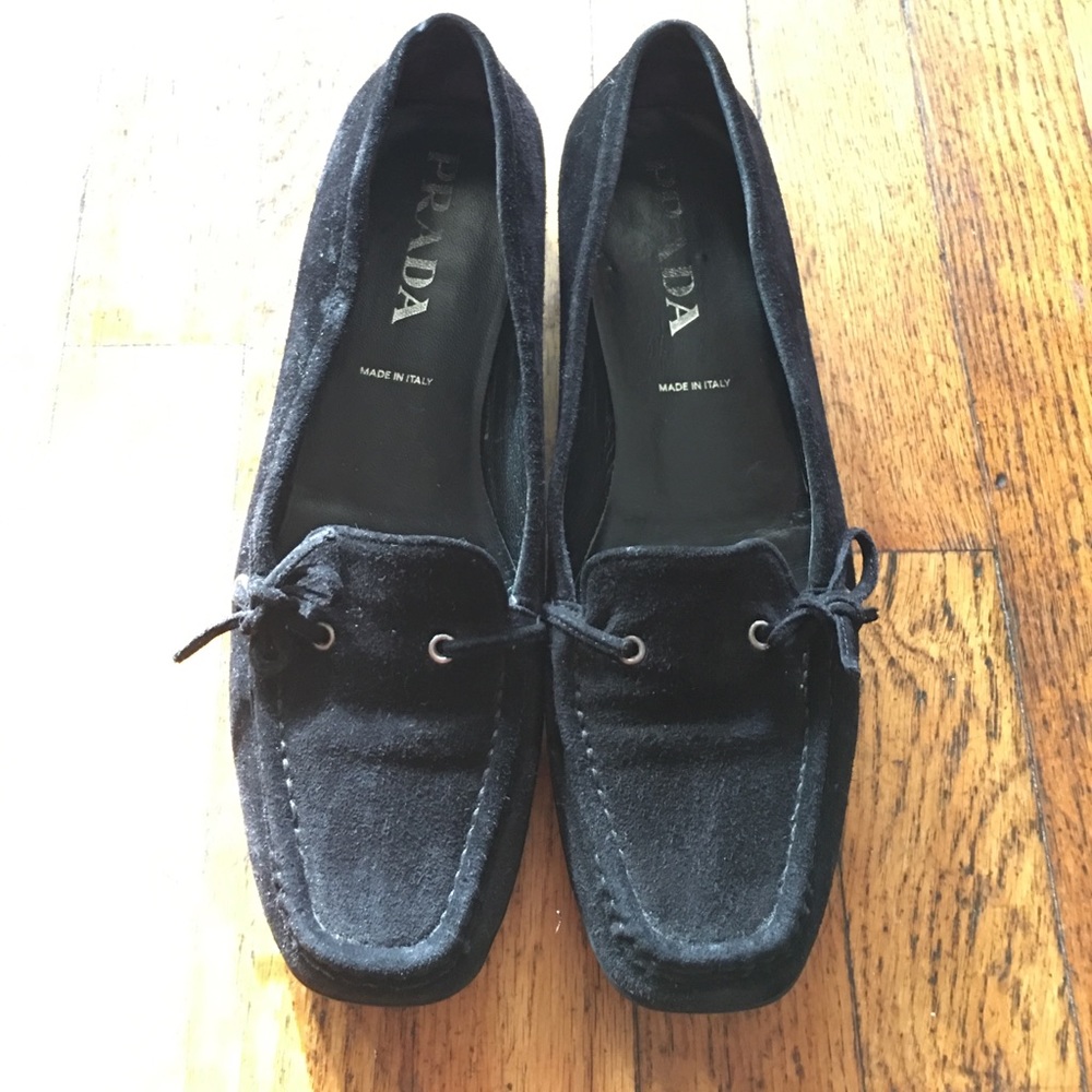 Authentic Prada Black Suede Moccasins