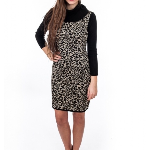 Calvin Klein Leopard Print Sweater Dress NWT - Picture 1 of 8