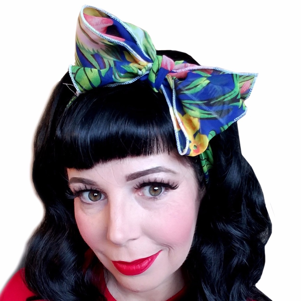 Blue Hawaiian Tropical Chiffon Hair Scarf
