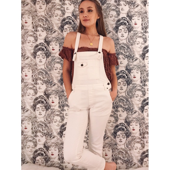 white skinny jean overalls