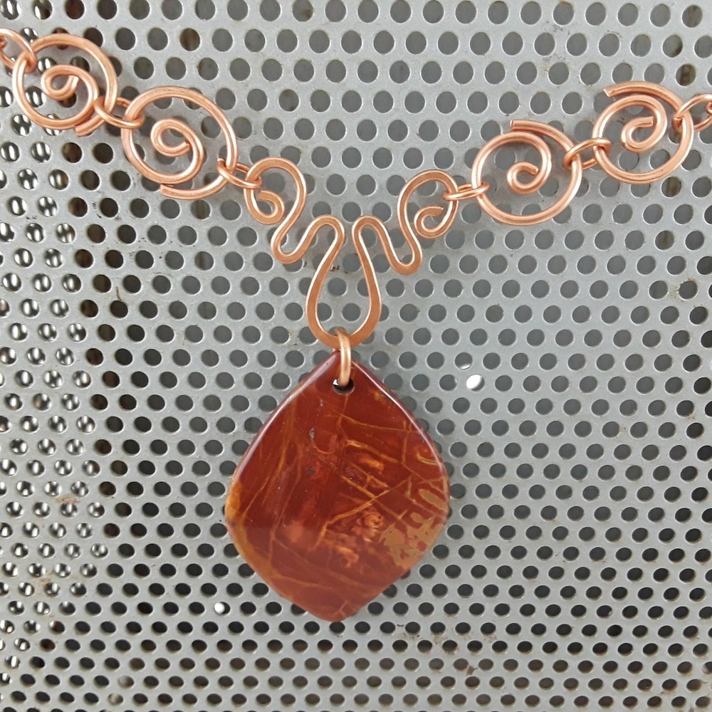 handmade jasper pendant copper wire work