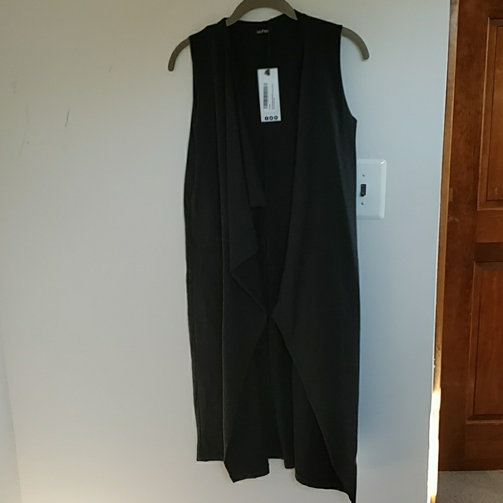 Boohoo long black sleeveless jersey cardigan OSFA