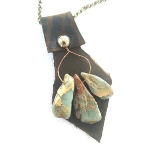 NWOT Real Leather and Blue Agate Necklace