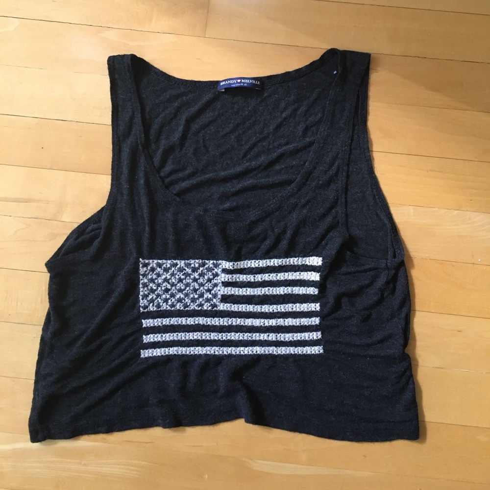 Tank with embroidered American flag.