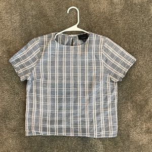 Light blue and white check crop top